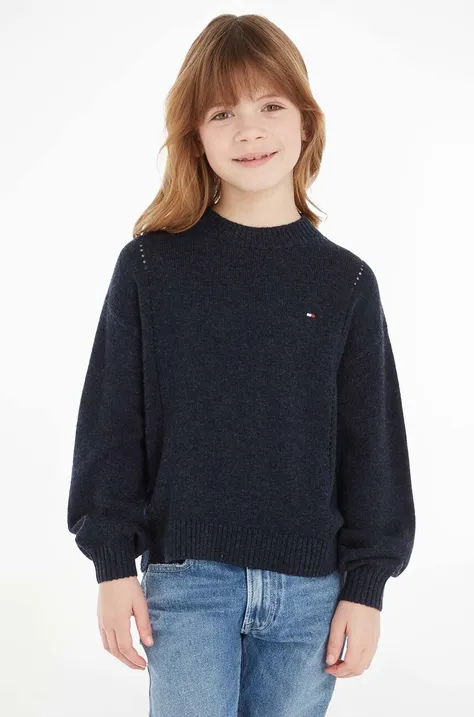 Детски вълнен пуловер Tommy Hilfiger в тъмносиньо от лека материя