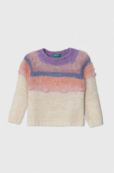 Dječji pulover s postotkom vune United Colors of Benetton boja: bež, lagani