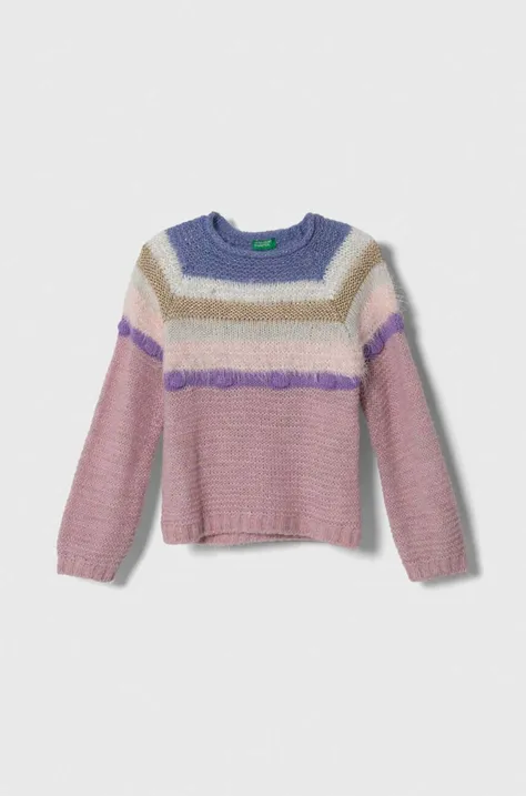 Otroški pulover s primesjo volne United Colors of Benetton roza barva