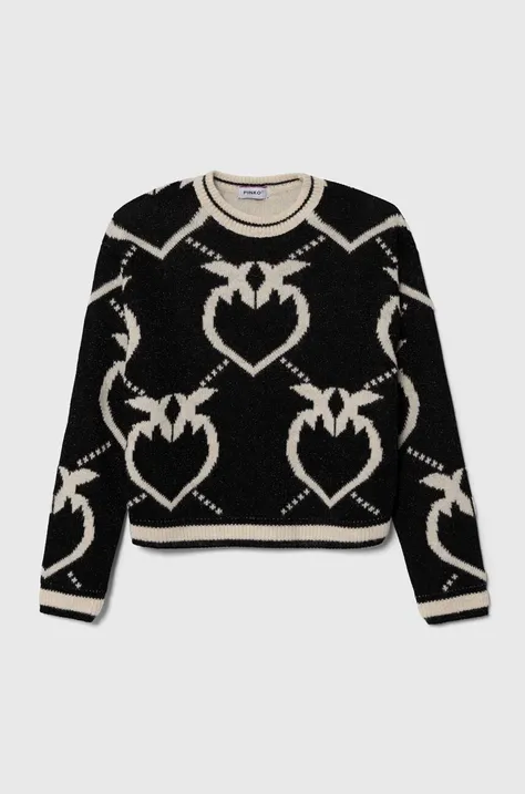 Otroški pulover s primesjo volne Pinko Up črna barva