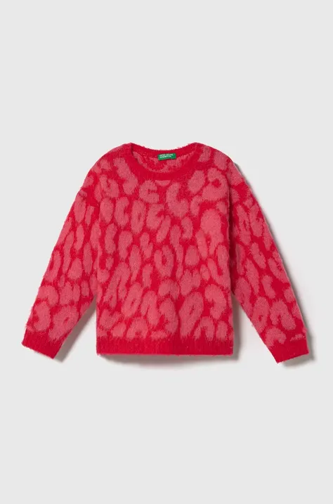 Detský sveter s prímesou vlny United Colors of Benetton ružová farba, tenký