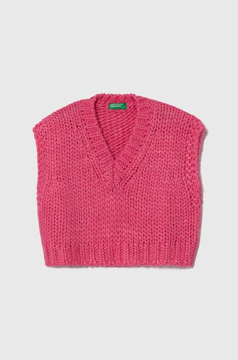 United Colors of Benetton kamizelka z domieszką wełny kolor różowy