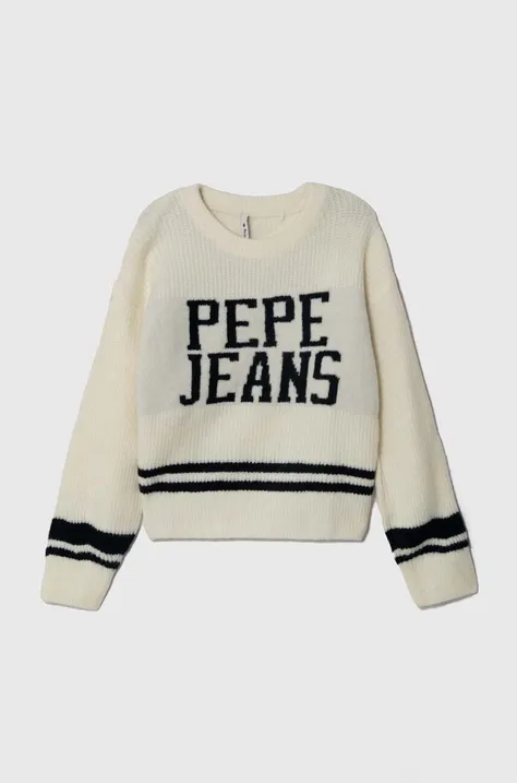 Pepe Jeans sweter z domieszką wełny dziecięcy kolor beżowy ciepły