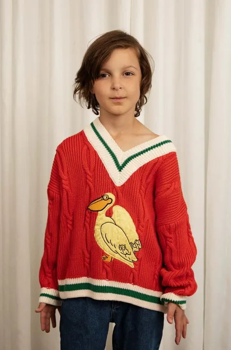 Otroški bombažen pulover Mini Rodini rdeča barva