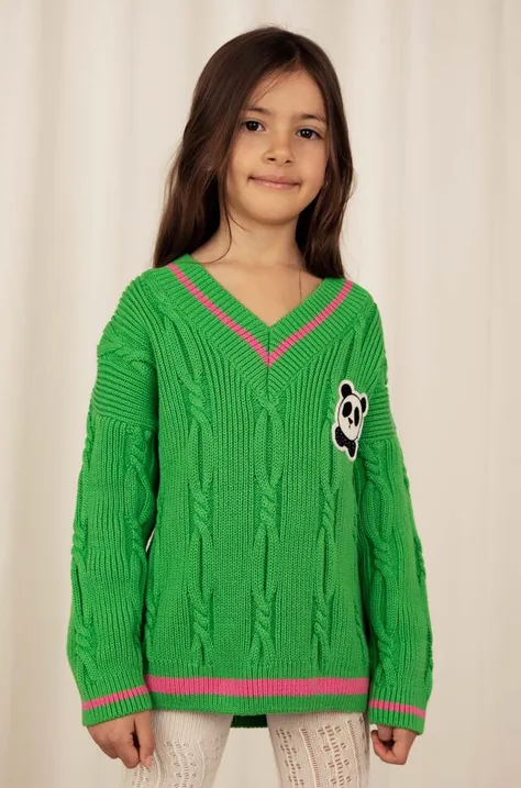 Detský bavlnený sveter Mini Rodini zelená farba, tenký