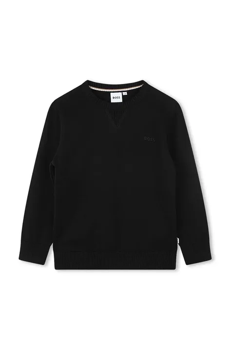 Detský bavlnený sveter BOSS čierna farba, tenký