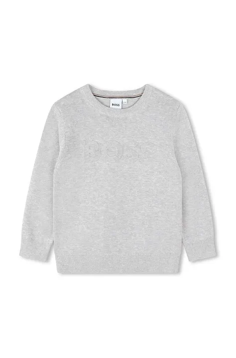 Дитячий бавовняний светр BOSS колір сірий легкий