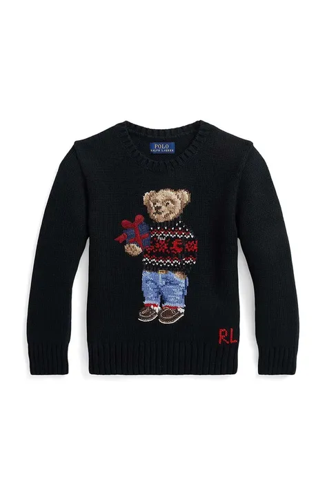 Detský bavlnený sveter Polo Ralph Lauren čierna farba, tenký