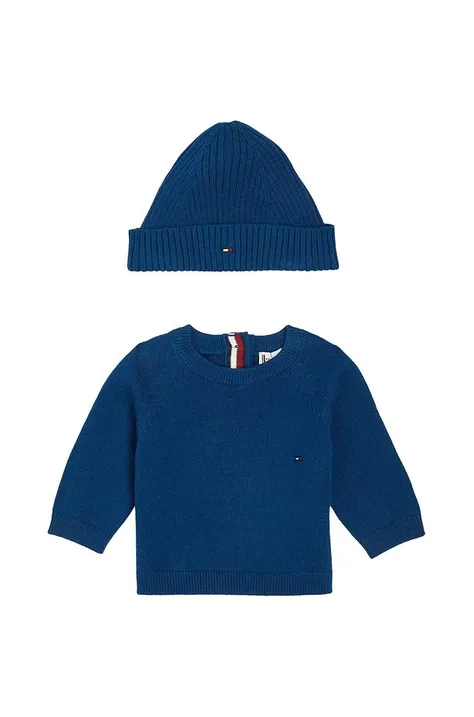 Pamučni pulover za bebe Tommy Hilfiger boja: tamno plava, lagani