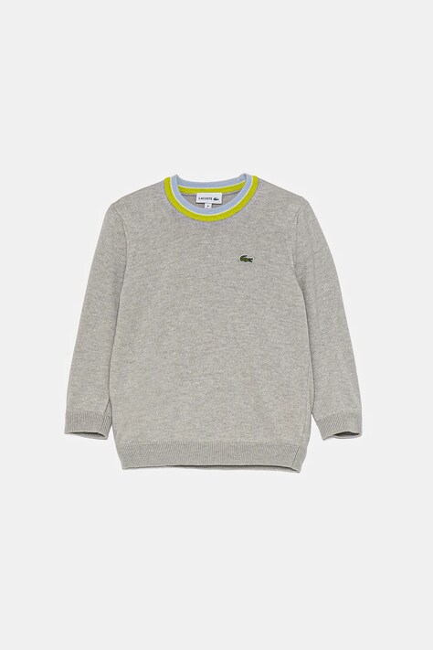 Детски пуловер с вълна Lacoste в сиво от лека материя