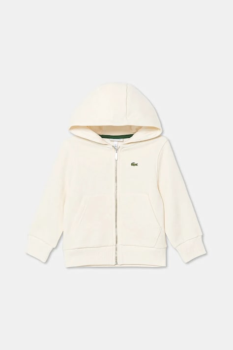 Детски памучен суичър Lacoste в черно с качулка с изчистен дизайн SJ9723