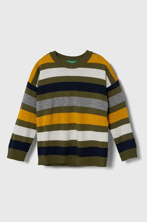 Otroški pulover s primesjo volne United Colors of Benetton siva barva