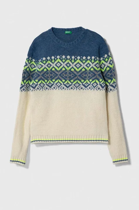 Otroški pulover s primesjo volne United Colors of Benetton bež barva