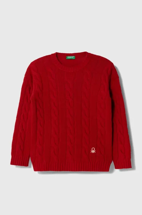 Detský vlnený sveter United Colors of Benetton červená farba, teplý