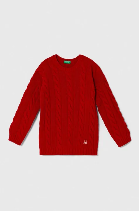 Detský vlnený sveter United Colors of Benetton červená farba, tenký