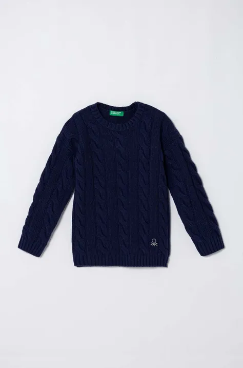 Dječji vuneni pulover United Colors of Benetton boja: tamno plava, lagani