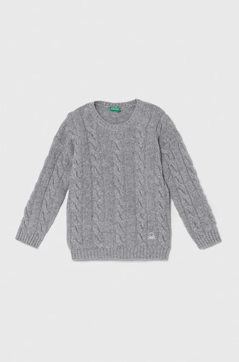 United Colors of Benetton pulover de lână pentru copii culoarea gri, light