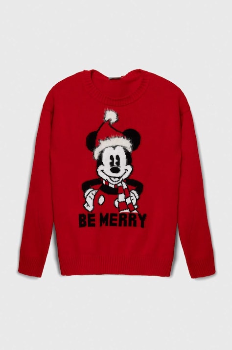 Детски пуловер United Colors of Benetton x Disney в червено от лека материя