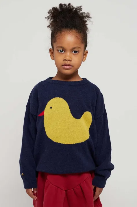Bobo Choses pulover de lână pentru copii culoarea albastru marin