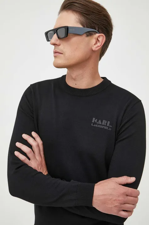 Пуловер Karl Lagerfeld мъжки в черно от лека материя