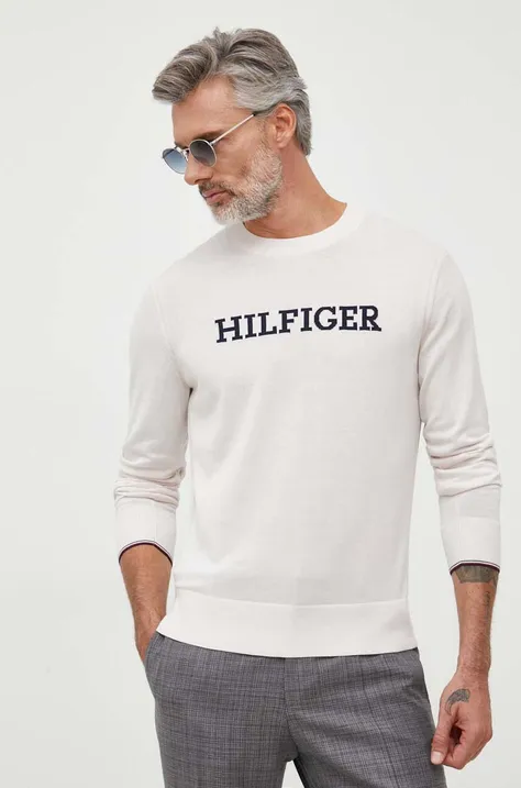 Хлопковый свитер Tommy Hilfiger цвет бежевый лёгкий