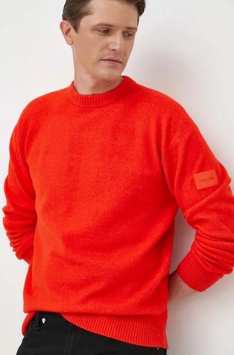 Sveter s prímesou vlny Calvin Klein pánsky, červená farba