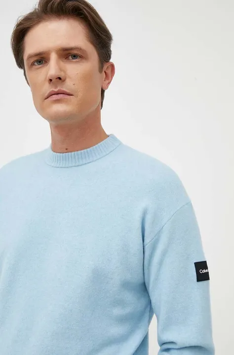 Calvin Klein sweter z domieszką wełny męski kolor niebieski