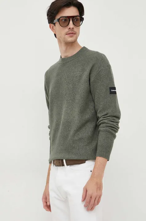Calvin Klein pulover din amestec de lana barbati, culoarea verde