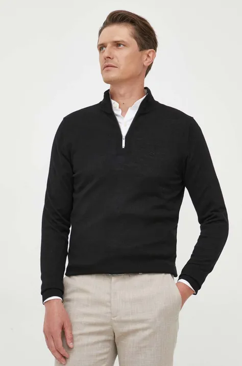 Шерстяной свитер Calvin Klein мужской цвет чёрный лёгкий с гольфом