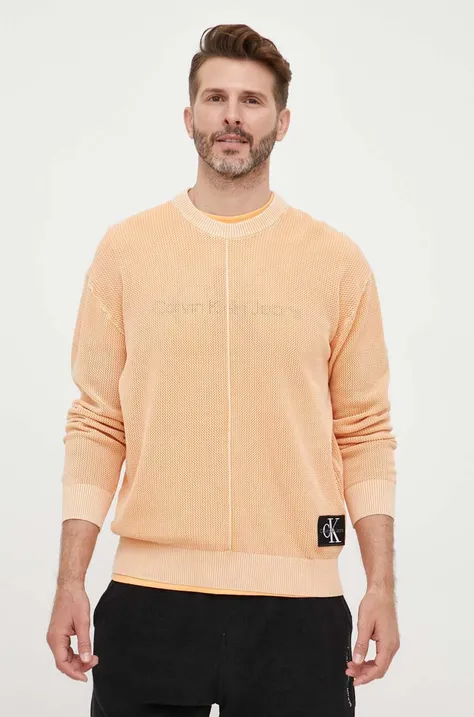 Pamučni pulover Calvin Klein Jeans boja: narančasta, lagani