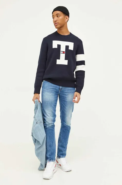 Tommy Jeans sweter bawełniany kolor granatowy