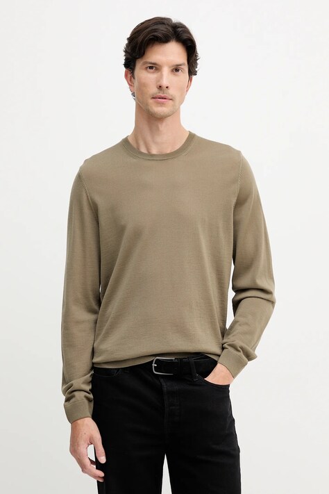 BOSS sweter wełniany męski kolor zielony lekki 50468239