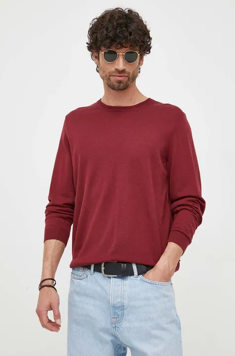BOSS sweter wełniany kolor bordowy