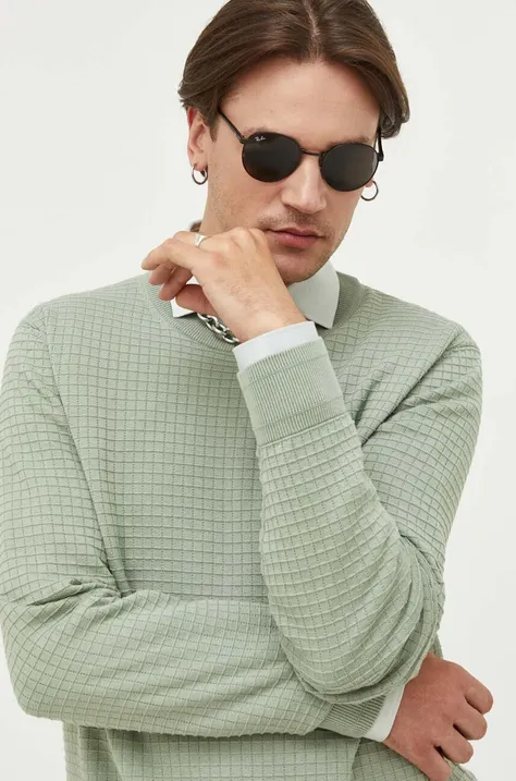 Бавовняний светр HUGO колір зелений легкий