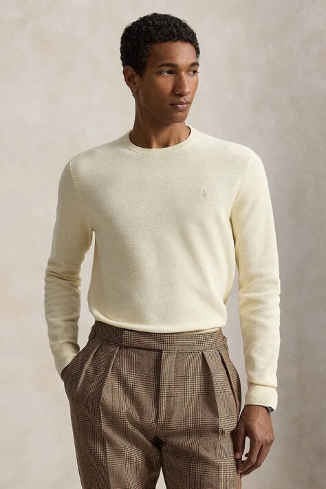 Polo Ralph Lauren Πουλόβερ γυναικείο βαμβακερό μπεζ 710918163