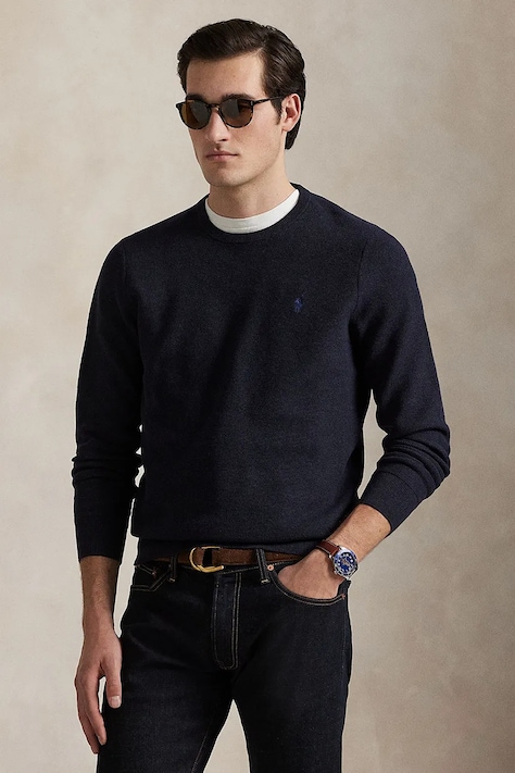 Bavlněný svetr Polo Ralph Lauren tmavomodrá barva, lehký, 710918163