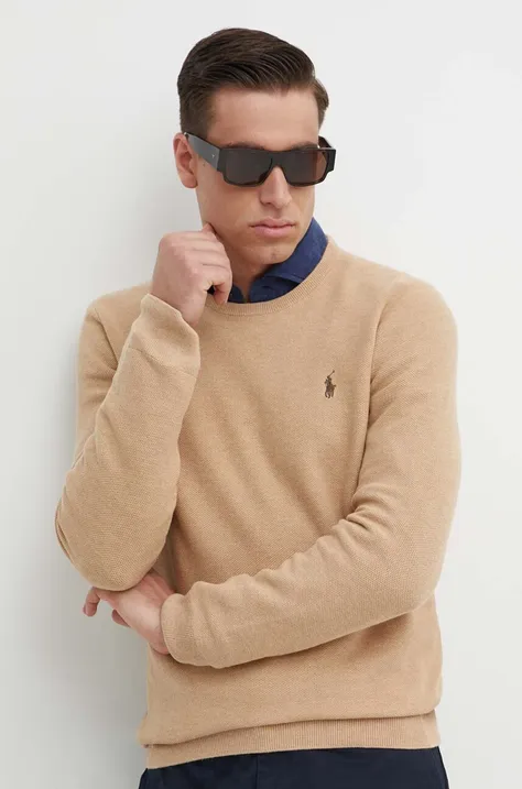 Bavlnený sveter Polo Ralph Lauren hnedá farba, tenký