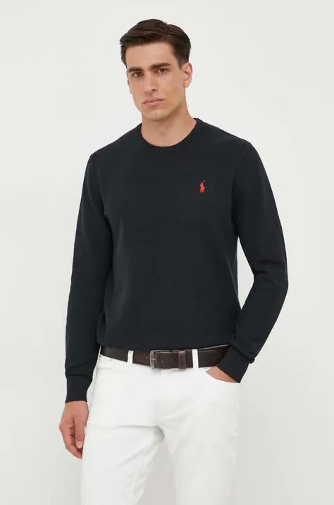 Bavlnený sveter Polo Ralph Lauren čierna farba, tenký