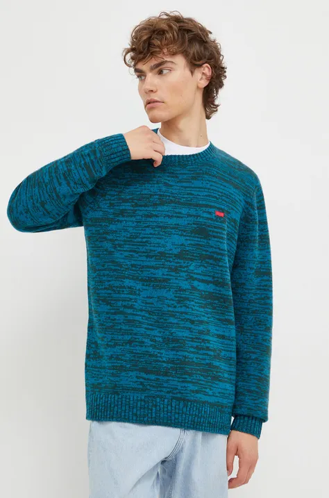 Levi's sweter wełniany męski kolor turkusowy