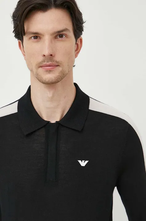Вовняний светр Emporio Armani чоловічий колір чорний легкий
