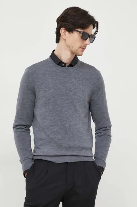 Vlnený sveter Michael Kors pánsky, šedá farba, tenký