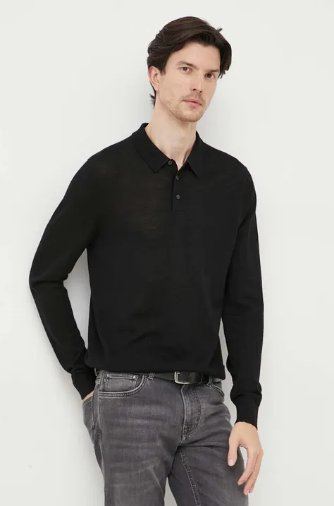Vlnený sveter Michael Kors pánsky, čierna farba, tenký