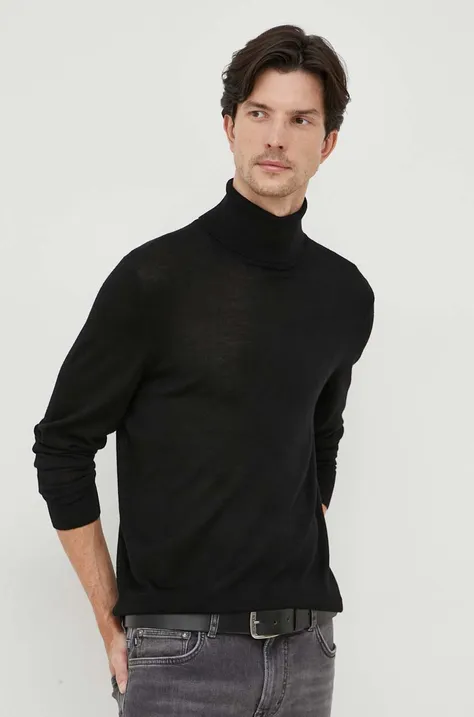 Michael Kors gyapjú pulóver könnyű, férfi, fekete, garbónyakú