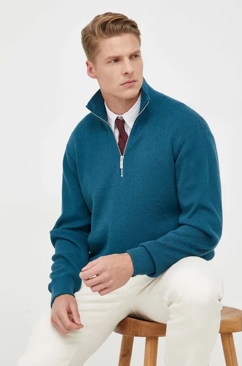 Armani Exchange sweter z domieszką wełny męski kolor niebieski