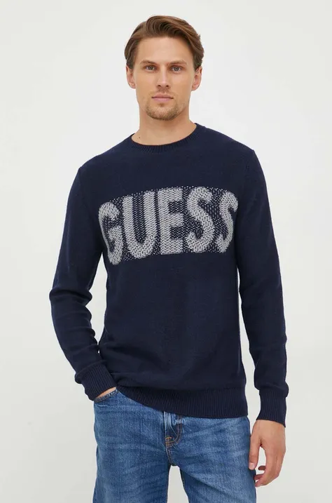 Pulover s dodatkom vune Guess za muškarce, boja: tamno plava