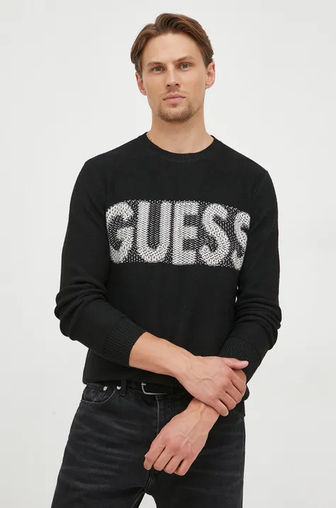 Pulover s dodatkom vune Guess za muškarce, boja: crna