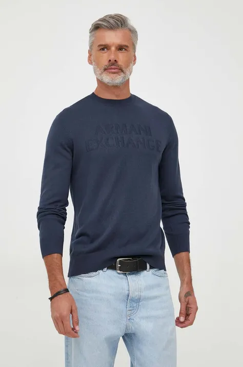 Вълнен пуловер Armani Exchange мъжки в тъмносиньо от лека материя