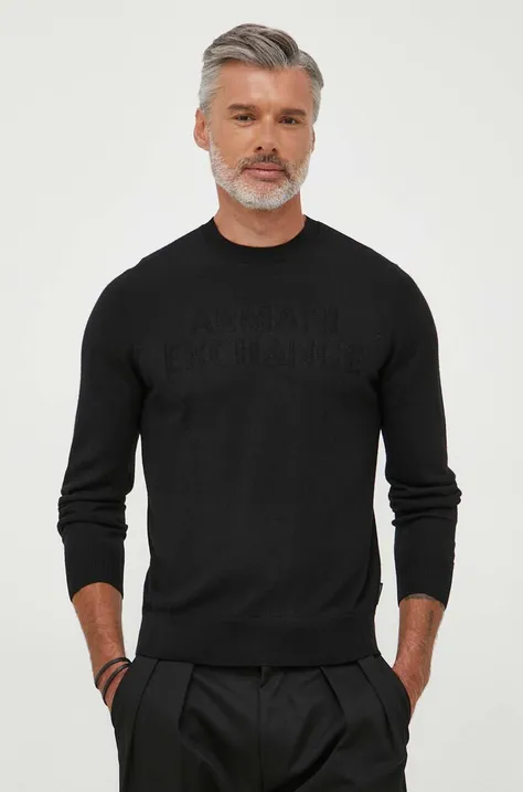 Armani Exchange sweter wełniany męski kolor czarny lekki