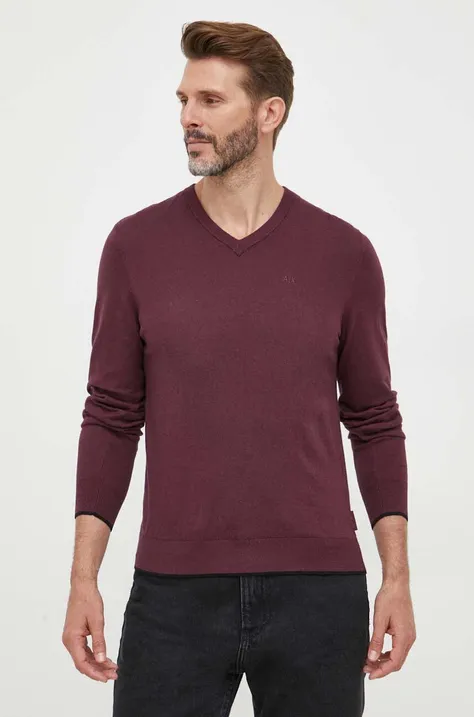 Armani Exchange sweter z domieszką kaszmiru kolor bordowy lekki