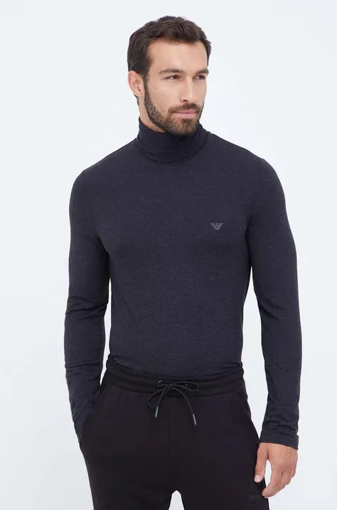 Tričko s dlhým rukávom Emporio Armani Underwear čierna farba, jednofarebný